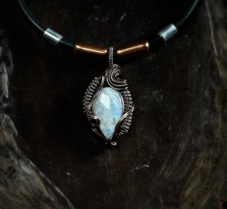 Collar Cobre, Stainless Steel y Piedra Luna