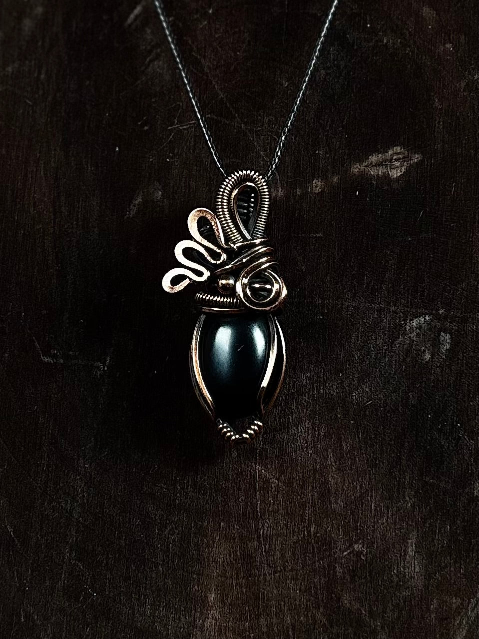 Collar Ajustable Cobre y Obsidiana Negra