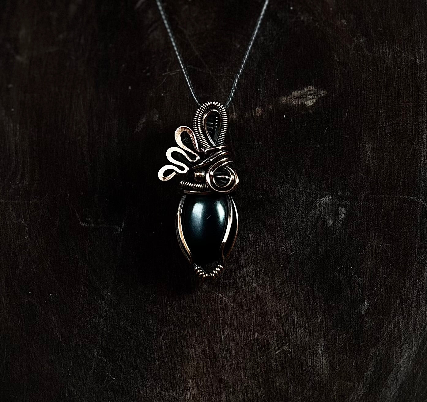 Collar Ajustable Cobre y Obsidiana Negra